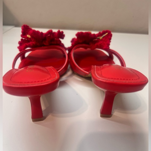 🛍️ FASHION NOVE Red knit Floral Open Toe slip on sandals, mules heels size 7.5 - Picture 10 of 12
